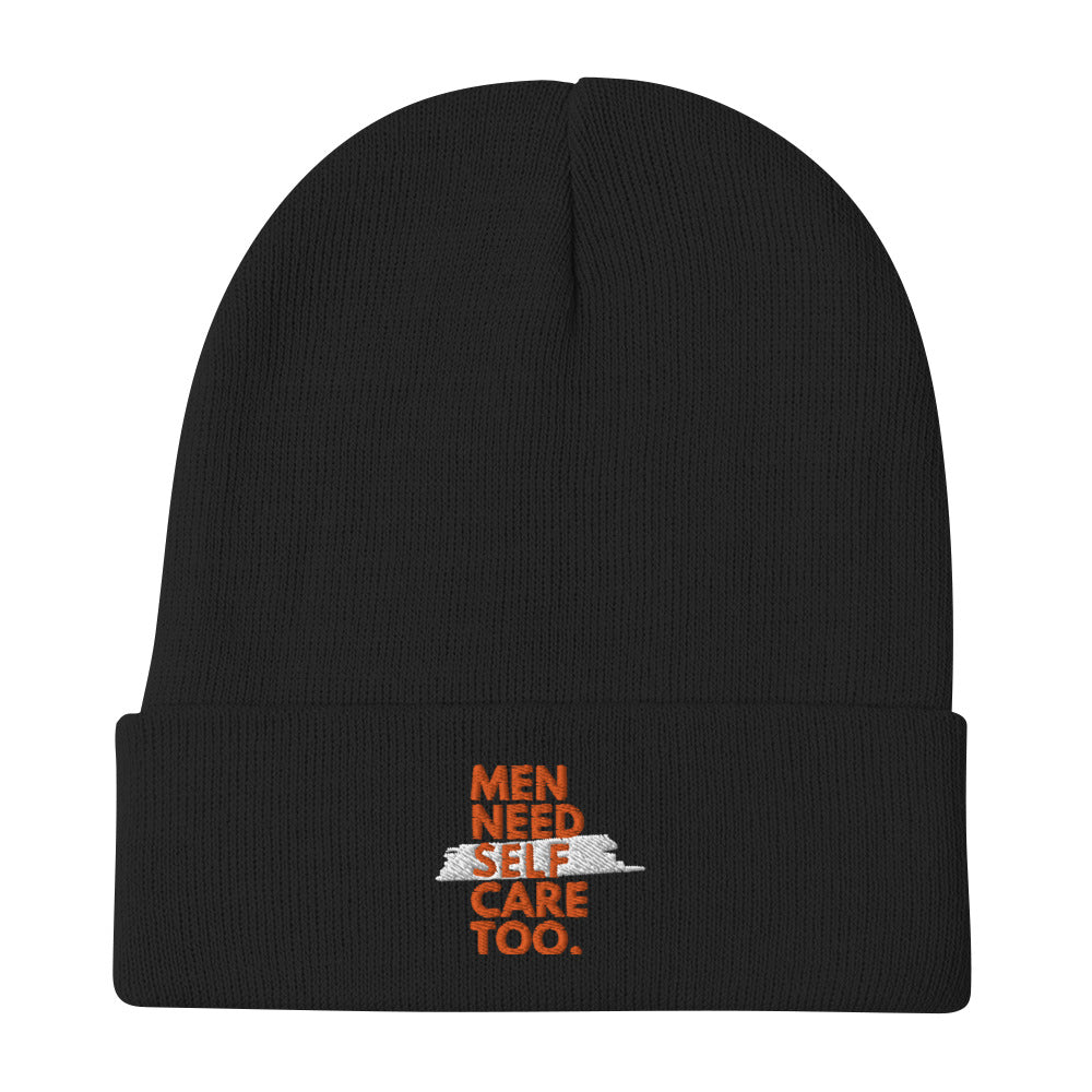 Men Need Self Care Too Embroidered Beanie (Orange & White)