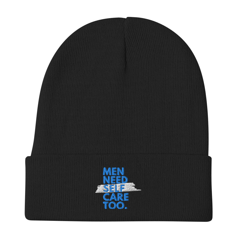 Men Need Self Care Too Embroidered Beanie (Aqua & White)