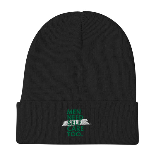 Men Need Self Care Too Embroidered Beanie (Green & White)