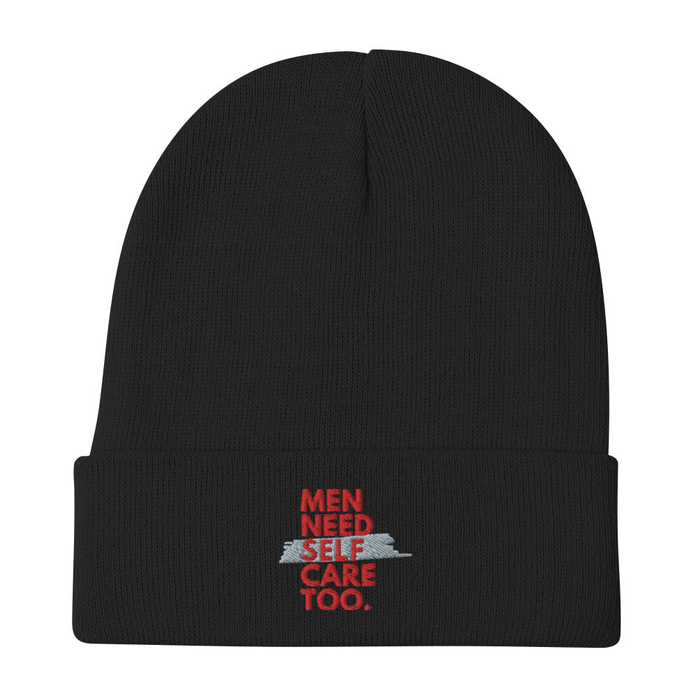 Men Need Self Care Too Embroidered Beanie (Red & Grey)