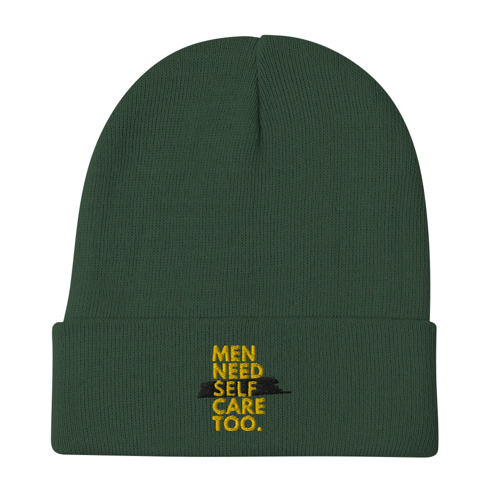 Men Need Self Care Too Embroidered Beanie (Gold & Black)