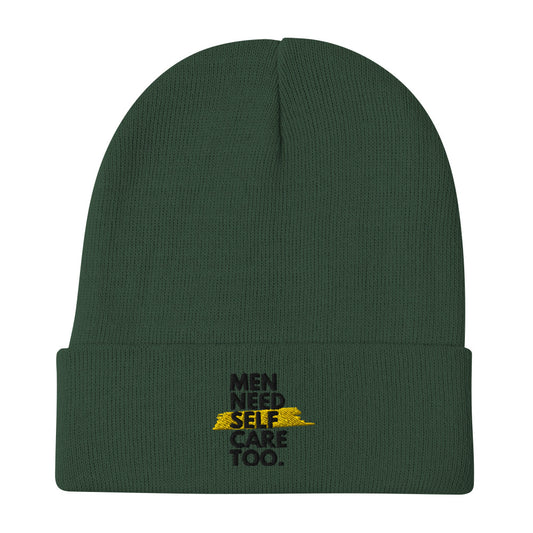 Men Need Self Care Too Embroidered Beanie (Black & Gold)