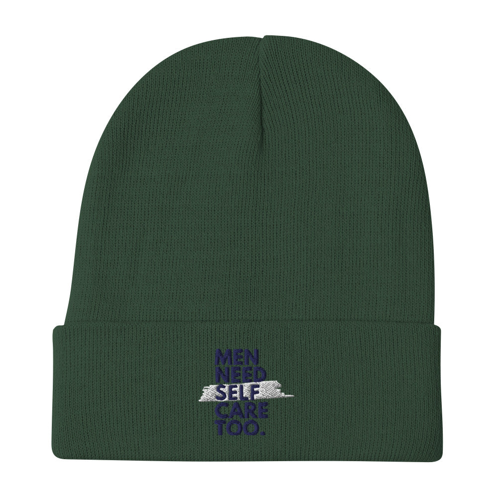 Men Need Self Care Too Embroidered Beanie (Navy & White)