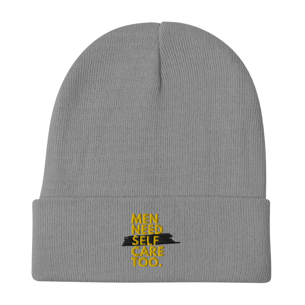 Men Need Self Care Too Embroidered Beanie (Gold & Black)