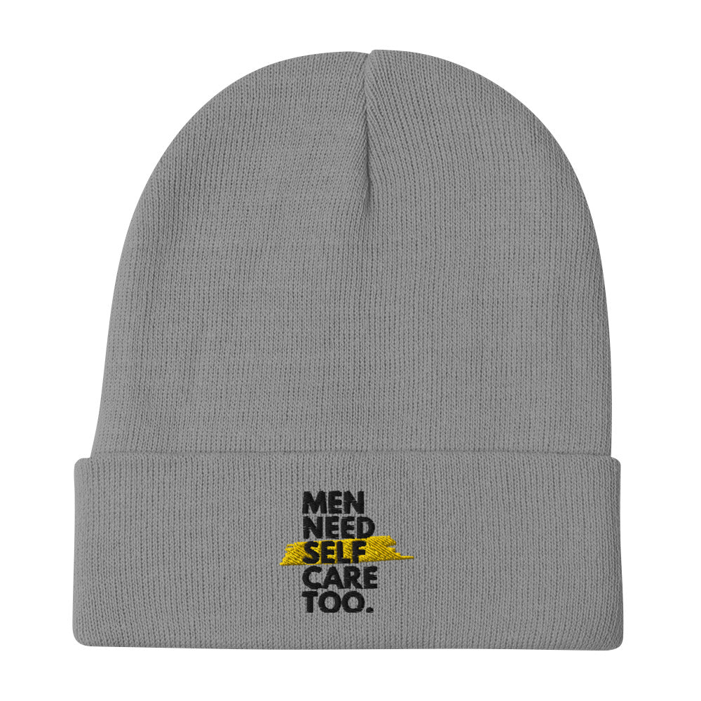 Men Need Self Care Too Embroidered Beanie (Black & Gold)