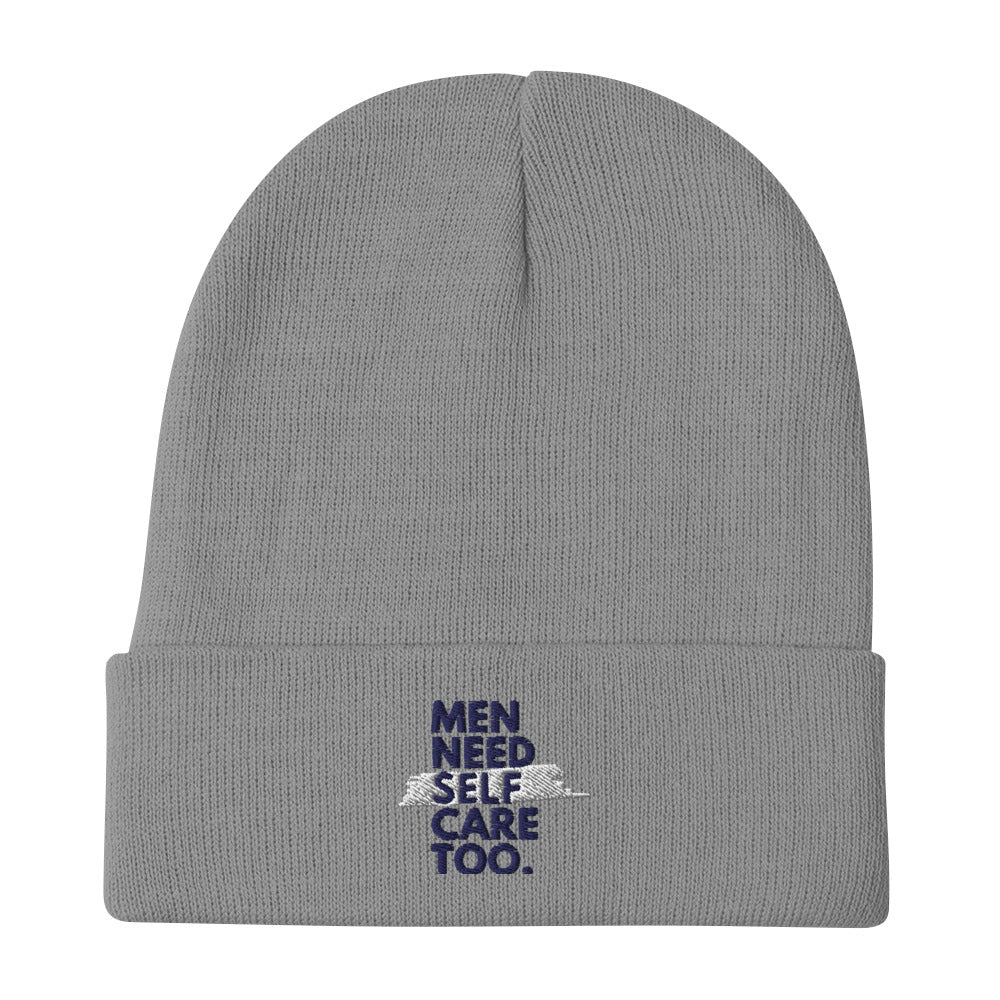 Men Need Self Care Too Embroidered Beanie (Navy & White)