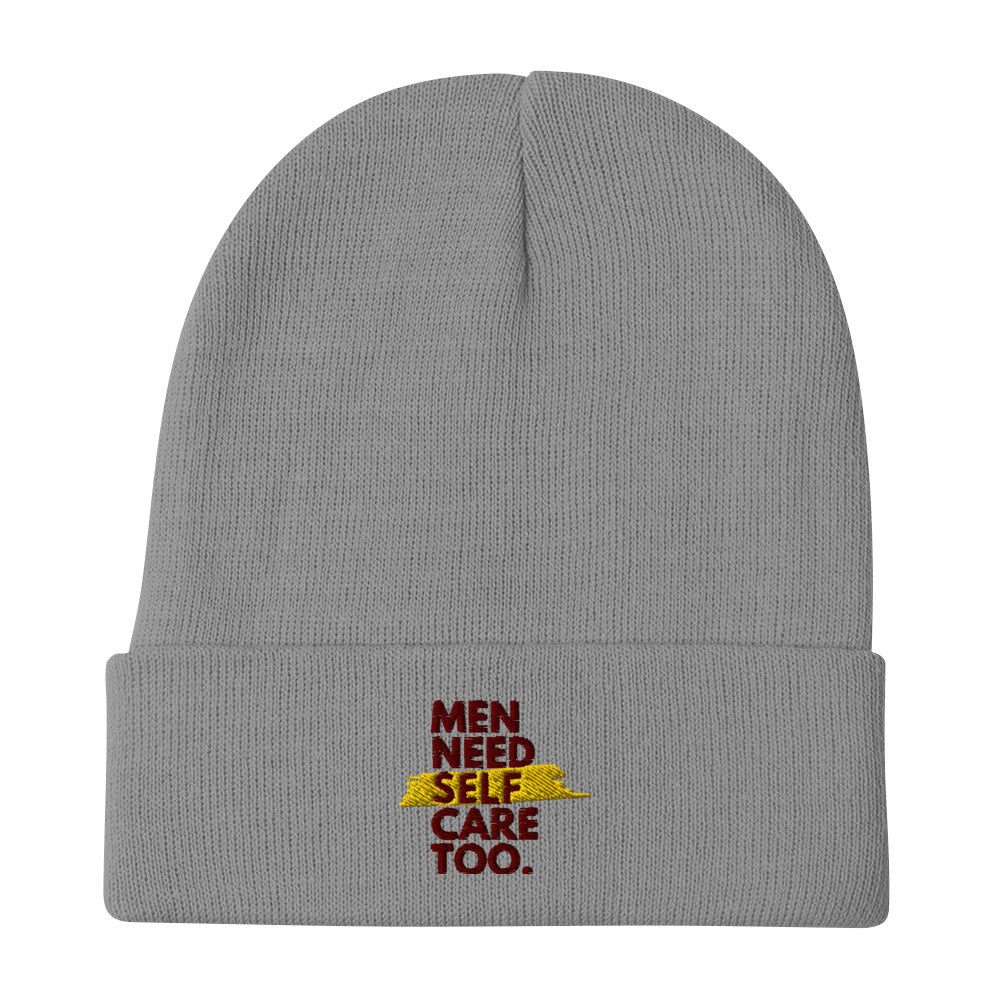 Men Need Self Care Too Embroidered Beanie (Maroon & Gold)