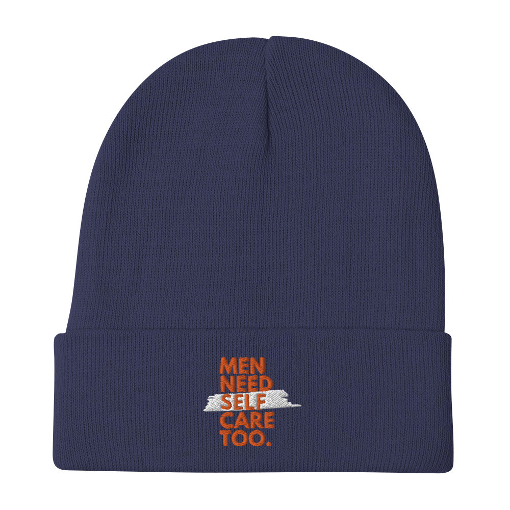 Men Need Self Care Too Embroidered Beanie (Orange & White)