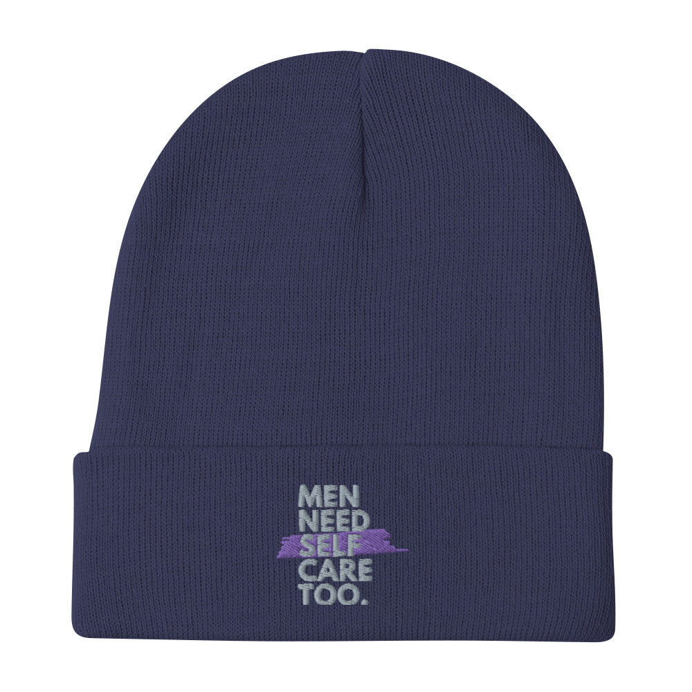 Men Need Self Care Too Embroidered Beanie (Grey & Purple)