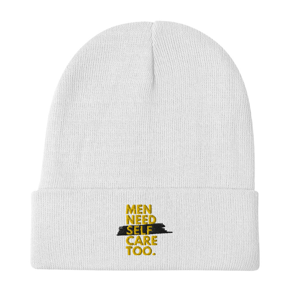 Men Need Self Care Too Embroidered Beanie (Gold & Black)