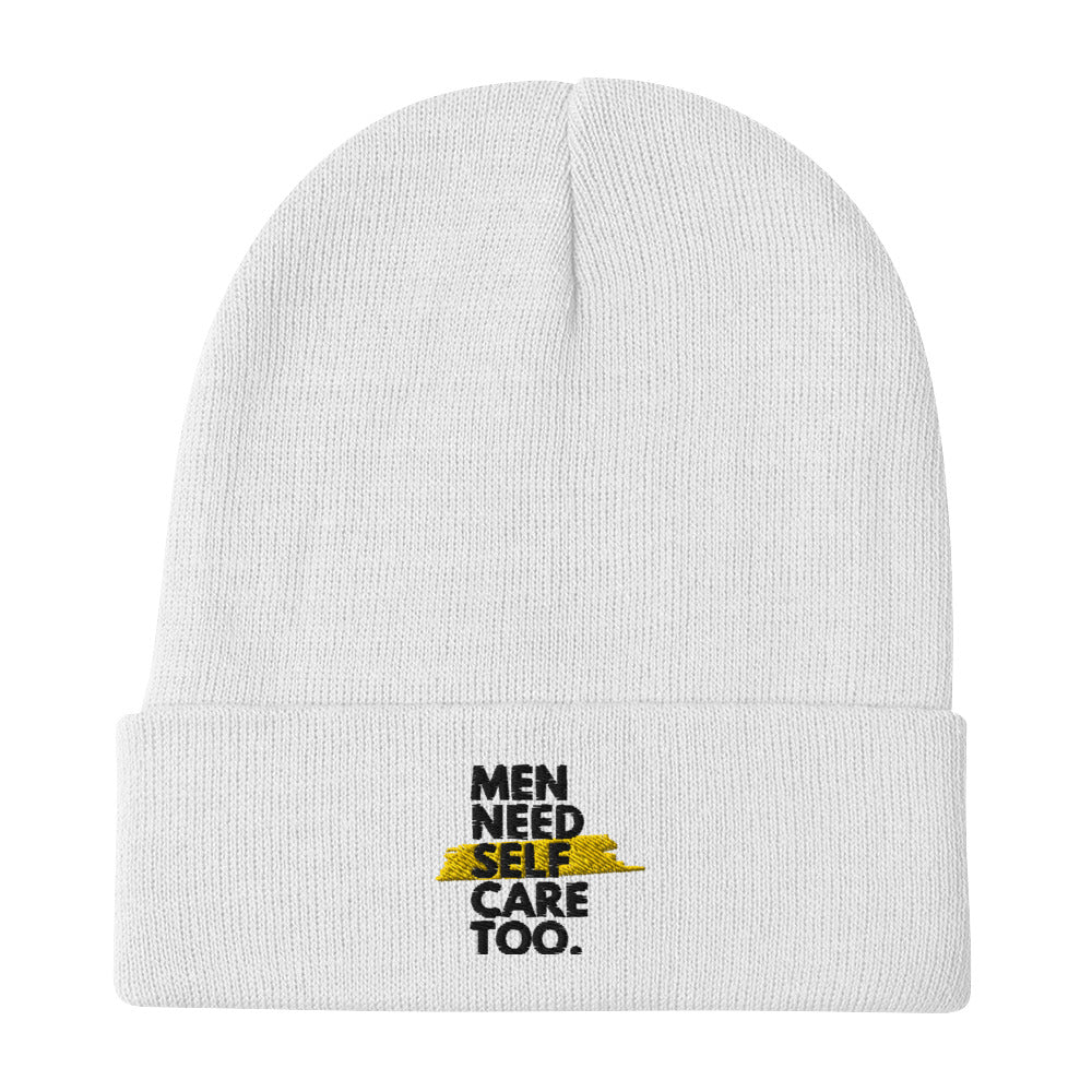 Men Need Self Care Too Embroidered Beanie (Black & Gold)