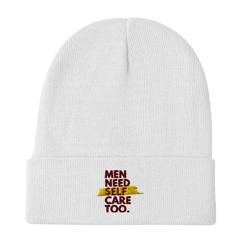 Men Need Self Care Too Embroidered Beanie (Maroon & Gold)