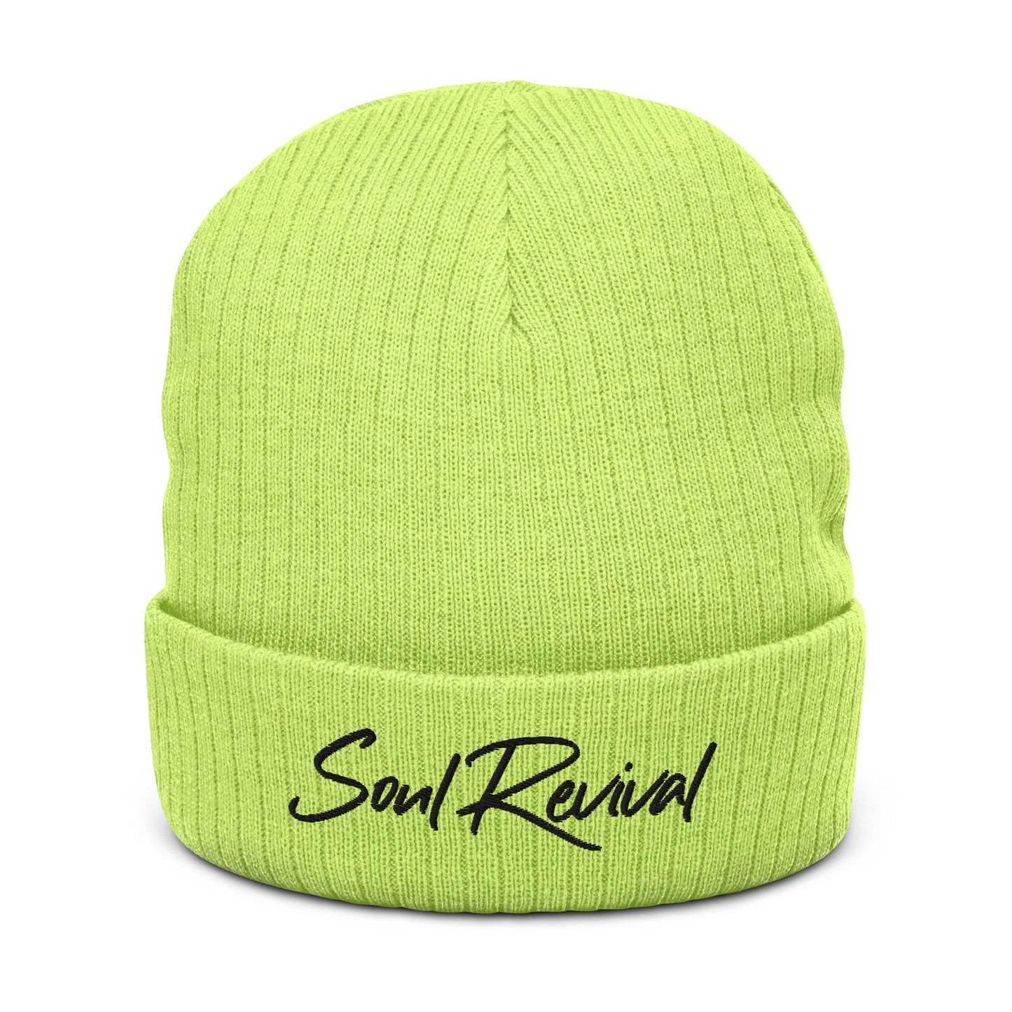 Soul Revival Black Embroidered Ribbed knit beanie