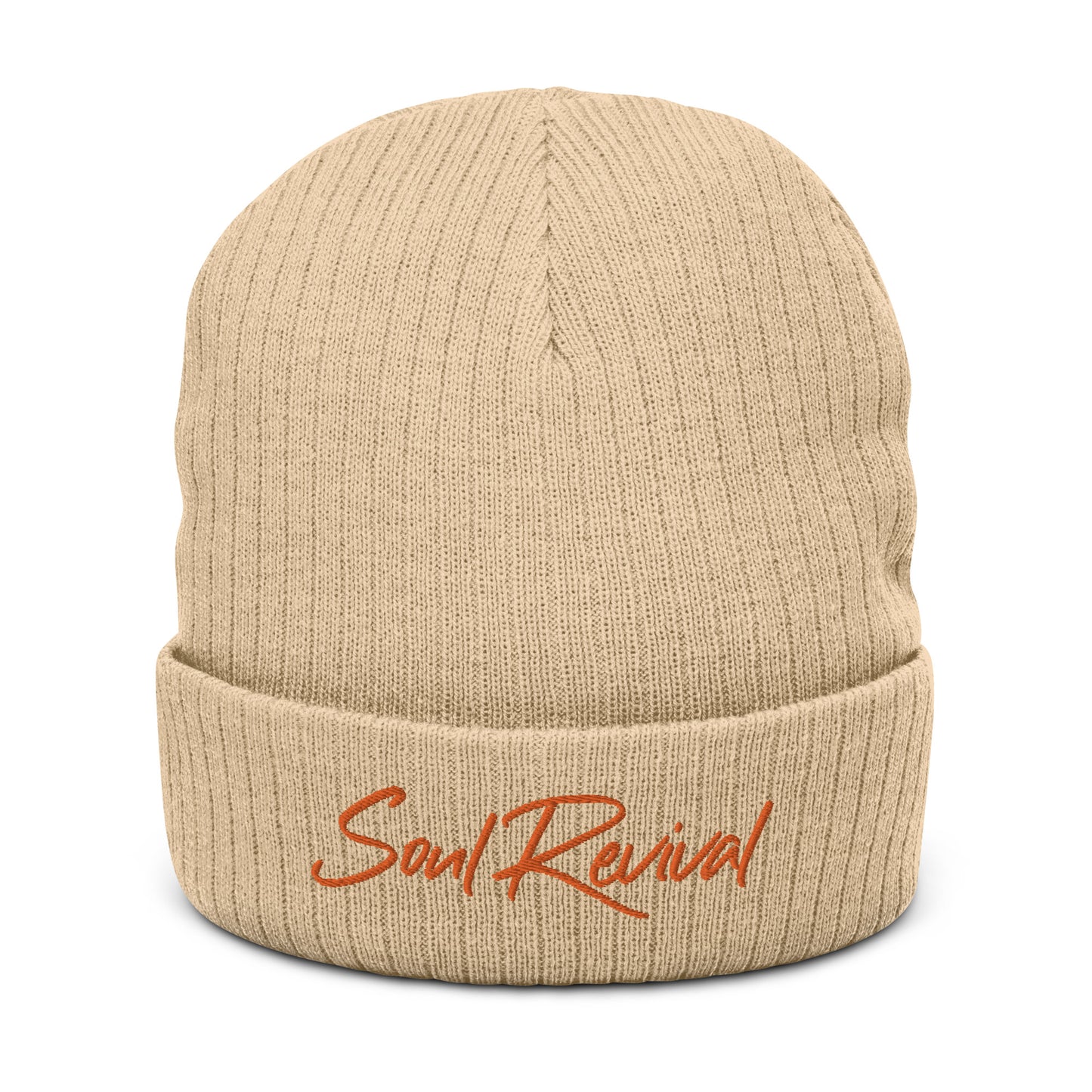 Soul Revival Orange Embroidered Ribbed knit beanie