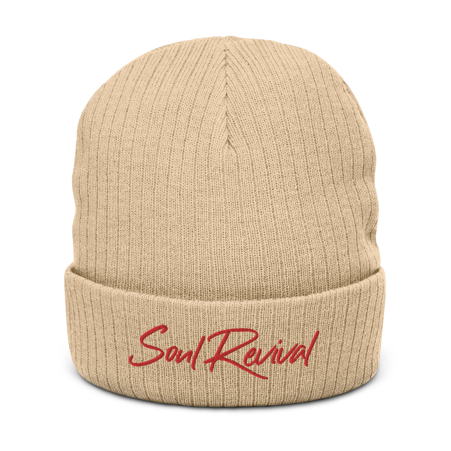 Soul Revival Red Embroidered Ribbed knit beanie