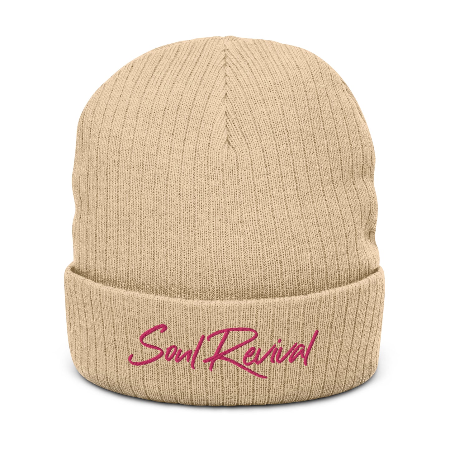 Soul Revival Pink Embroidered Ribbed knit beanie