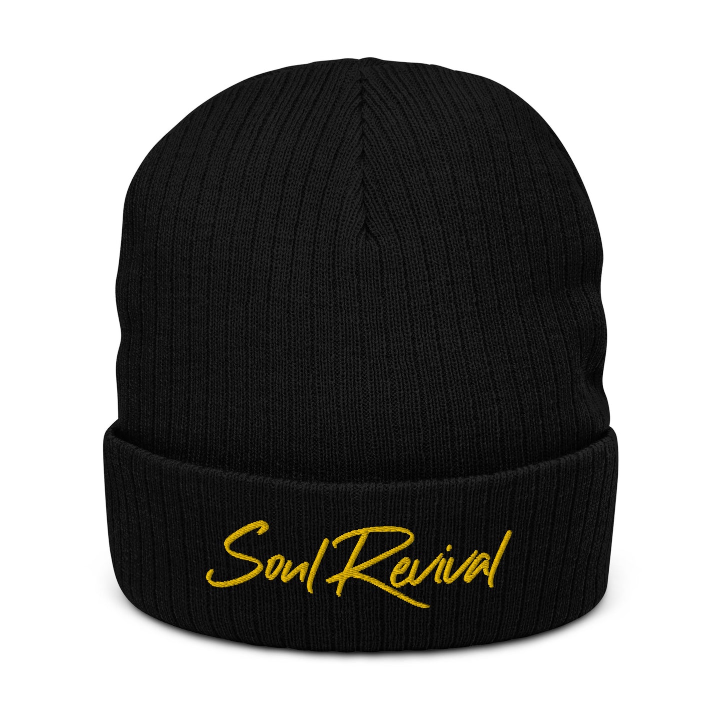 Soul Revival Yellow Embroidered Ribbed knit beanie