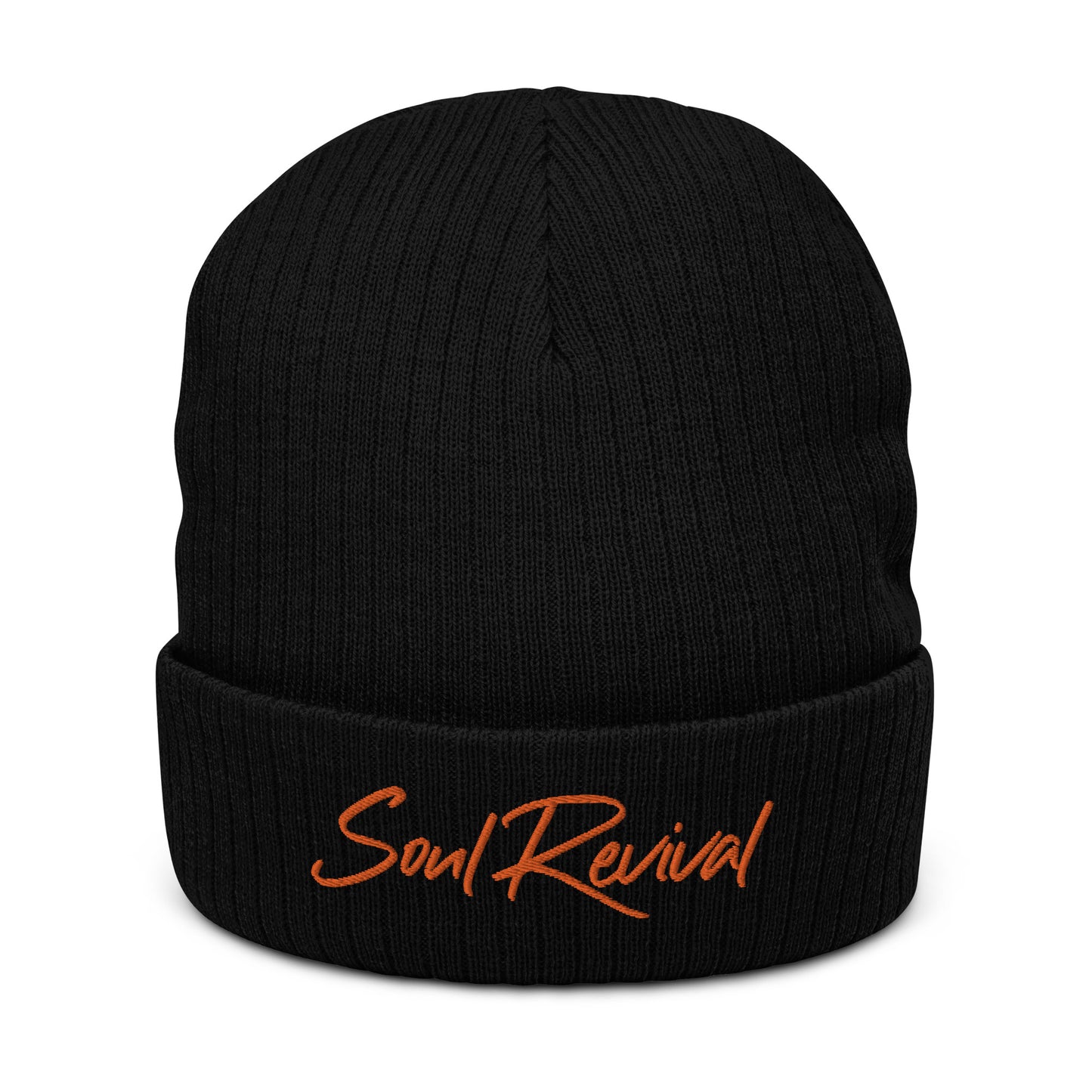 Soul Revival Orange Embroidered Ribbed knit beanie