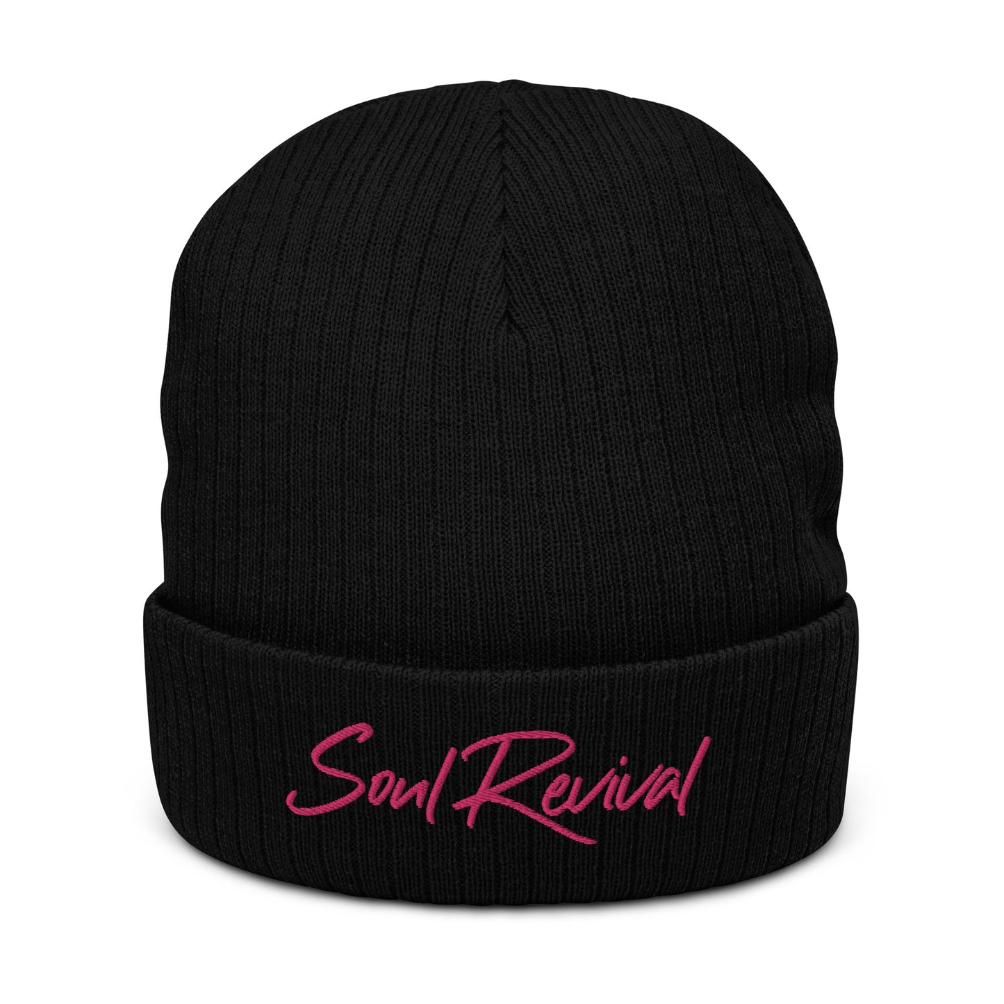 Soul Revival Pink Embroidered Ribbed knit beanie