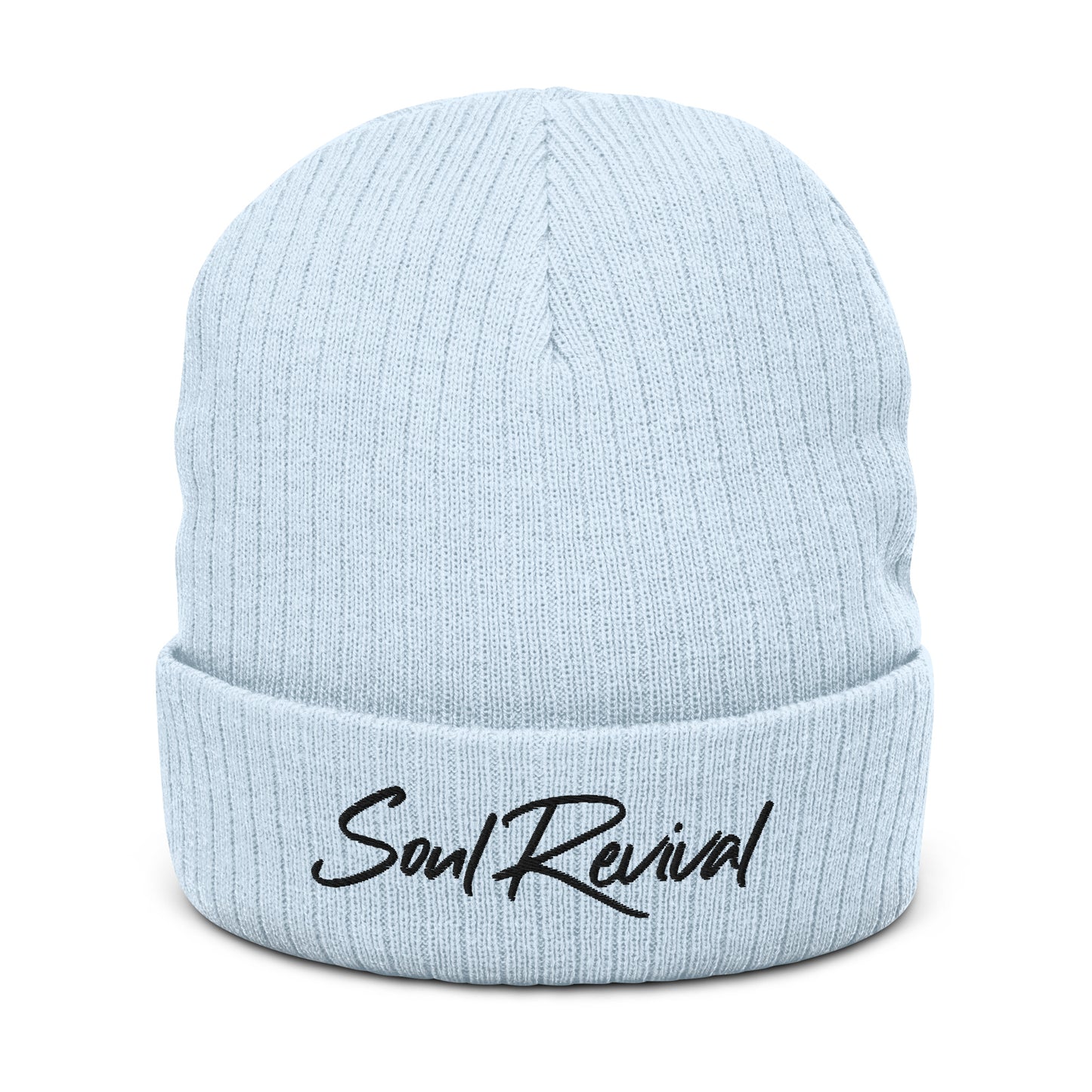 Soul Revival Black Embroidered Ribbed knit beanie