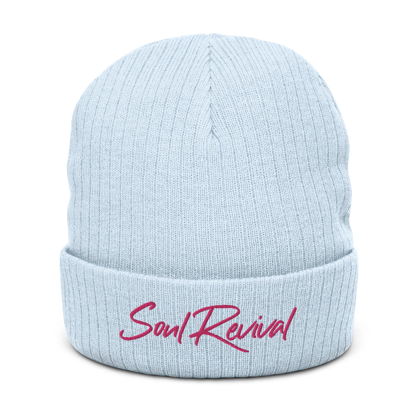 Soul Revival Pink Embroidered Ribbed knit beanie