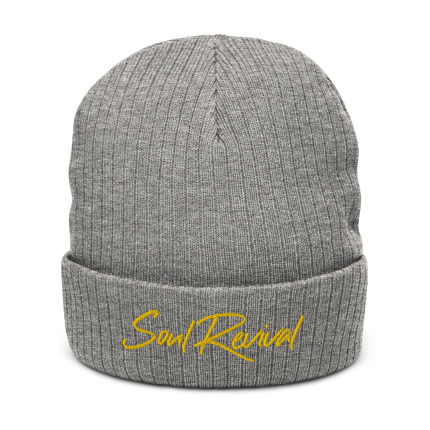 Soul Revival Yellow Embroidered Ribbed knit beanie