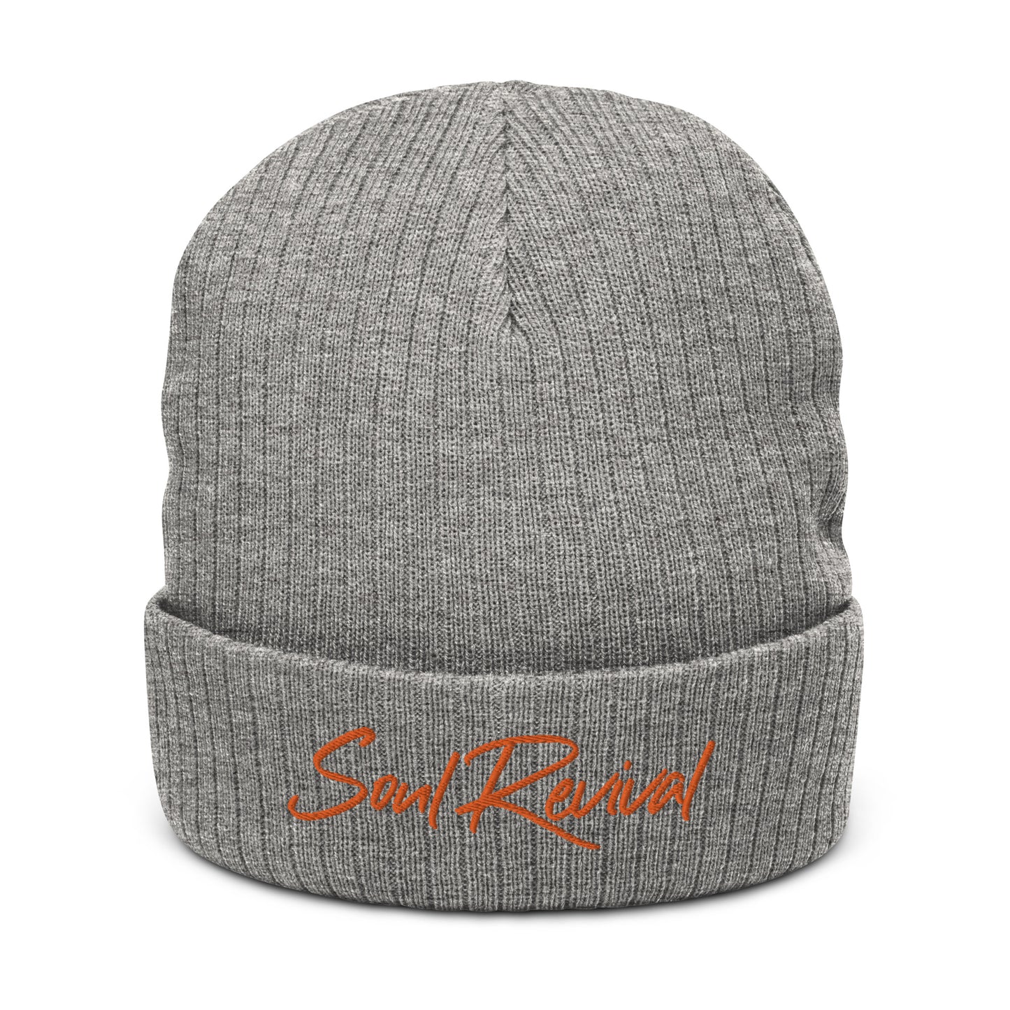 Soul Revival Orange Embroidered Ribbed knit beanie