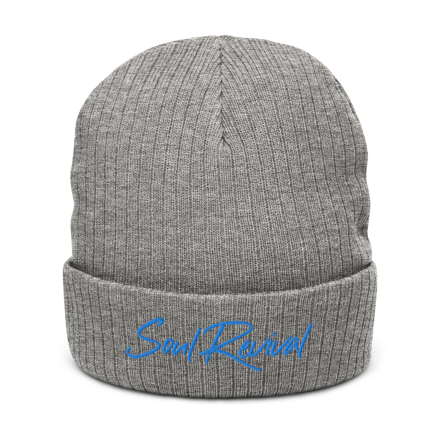 Soul Revival Baby Blue Embroidered Ribbed knit beanie