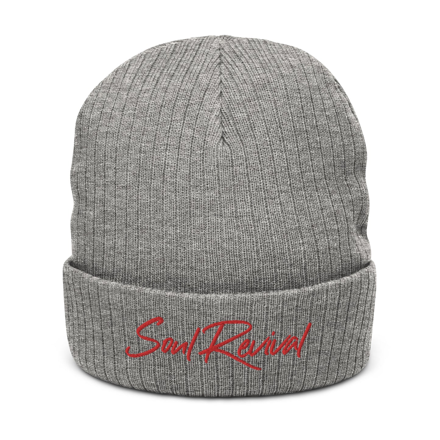 Soul Revival Red Embroidered Ribbed knit beanie