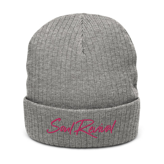 Soul Revival Pink Embroidered Ribbed knit beanie