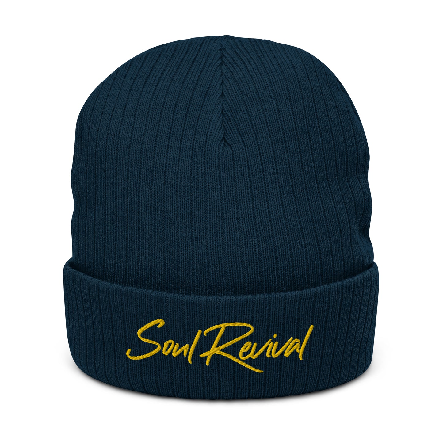 Soul Revival Yellow Embroidered Ribbed knit beanie