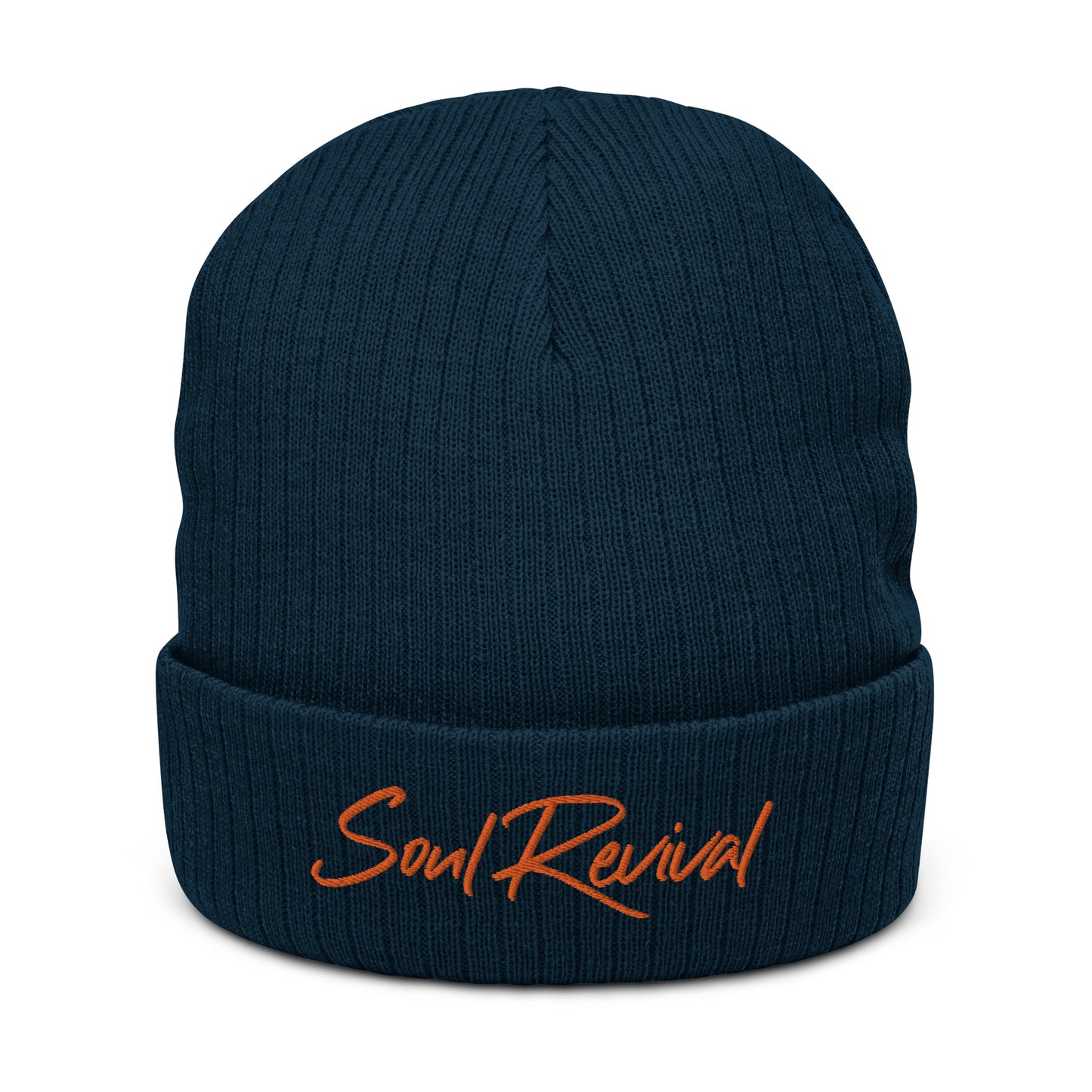 Soul Revival Orange Embroidered Ribbed knit beanie