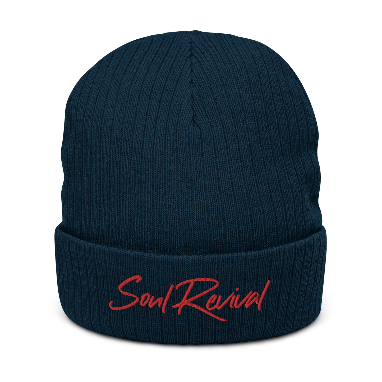 Soul Revival Red Embroidered Ribbed knit beanie