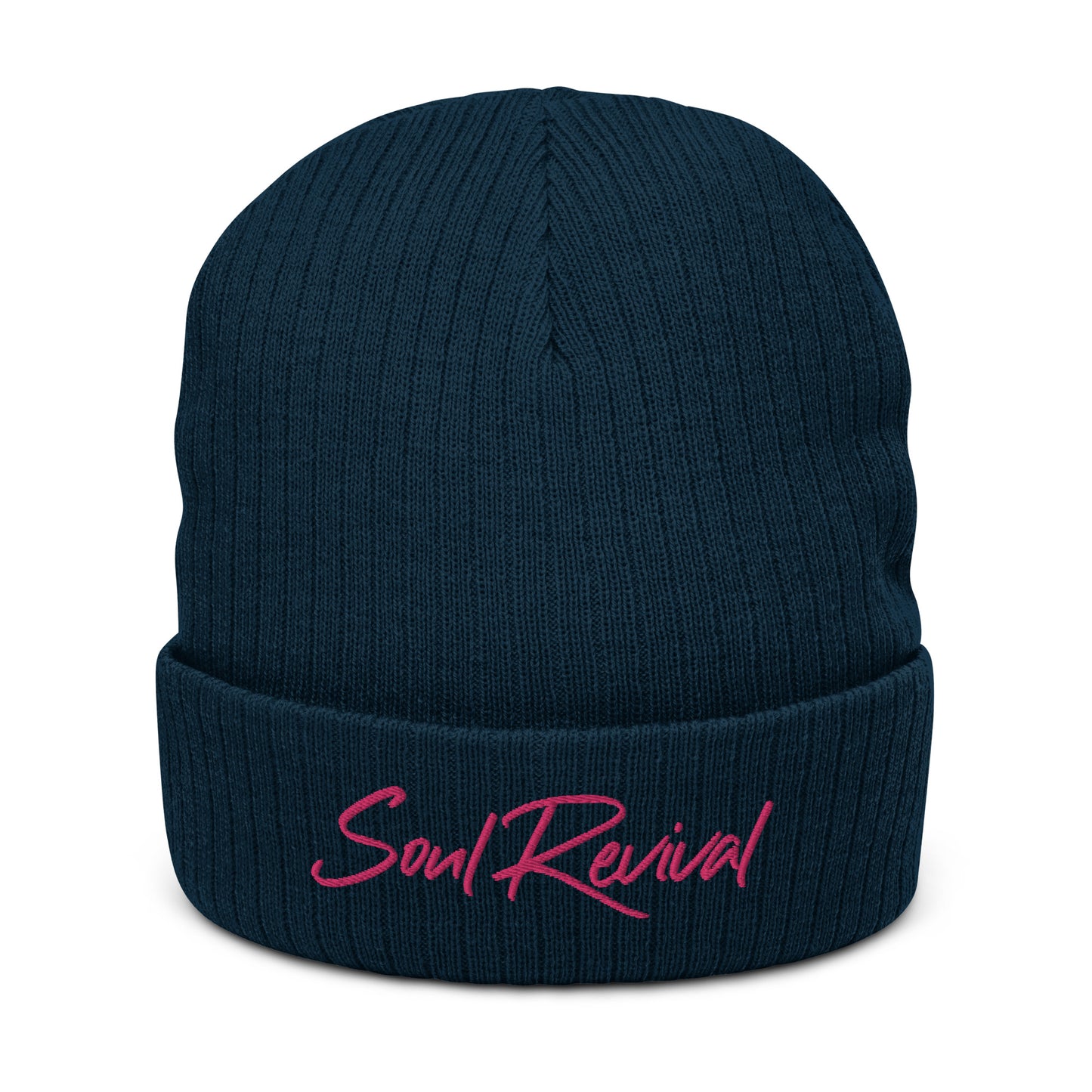 Soul Revival Pink Embroidered Ribbed knit beanie