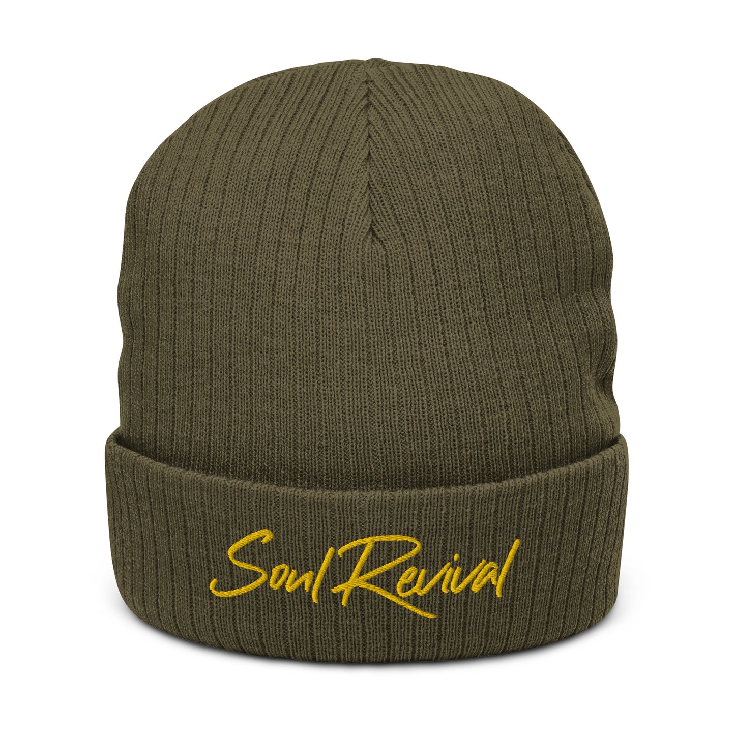 Soul Revival Yellow Embroidered Ribbed knit beanie