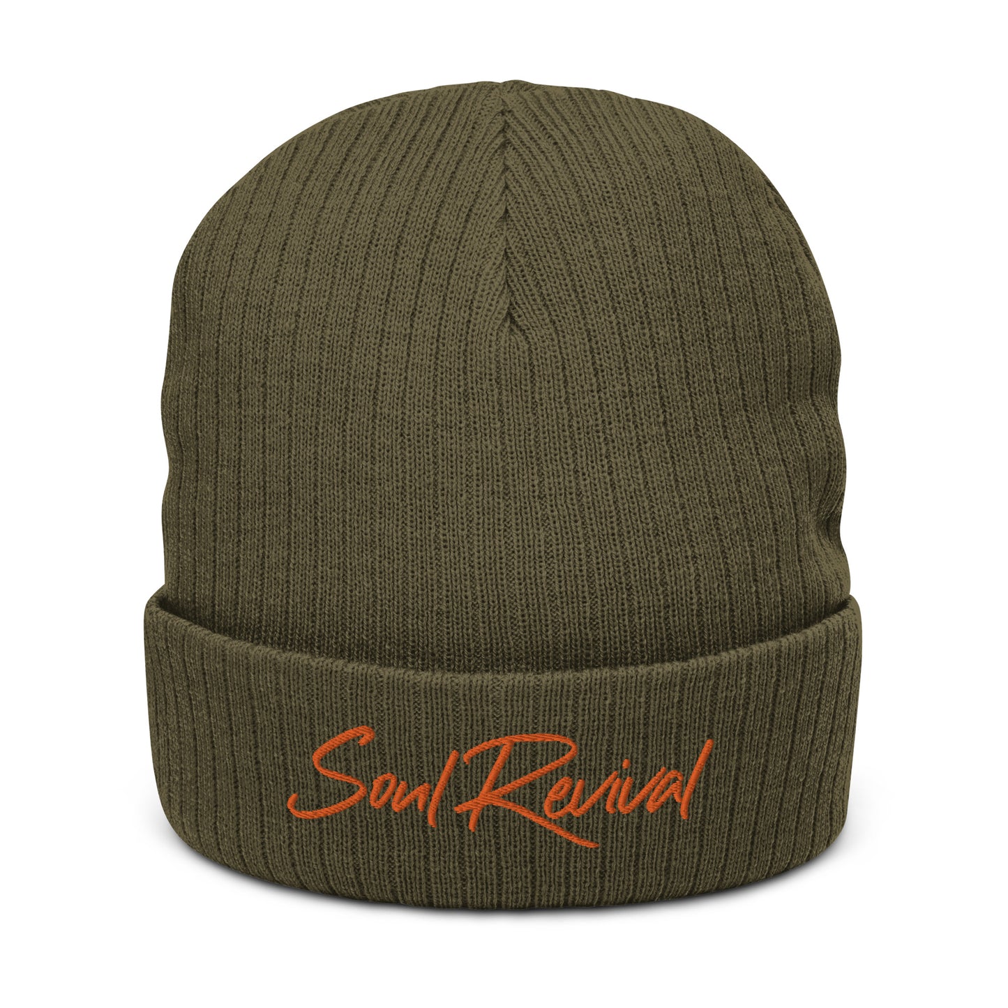 Soul Revival Orange Embroidered Ribbed knit beanie