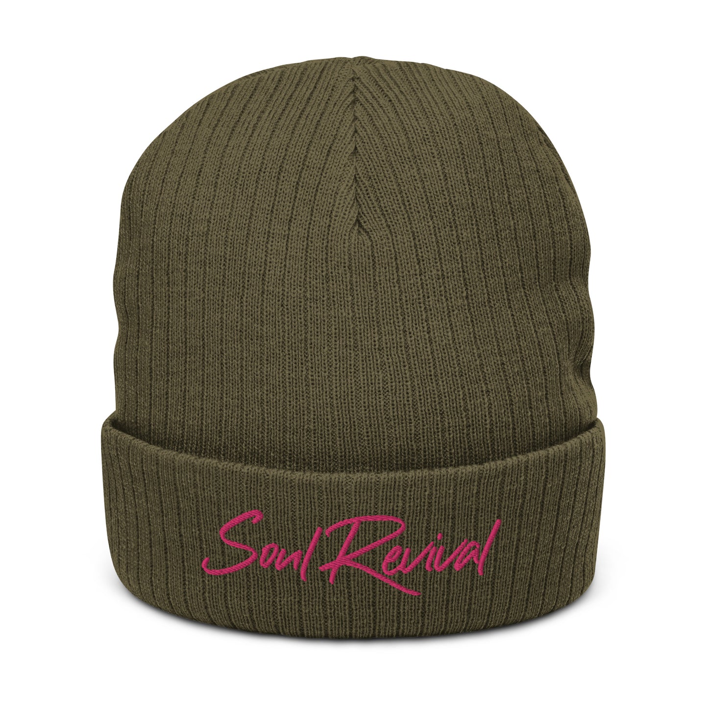 Soul Revival Pink Embroidered Ribbed knit beanie