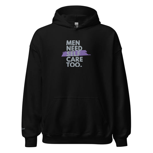 Embroidered Men Need Self Care Too Hoodie (Gray & Purple)