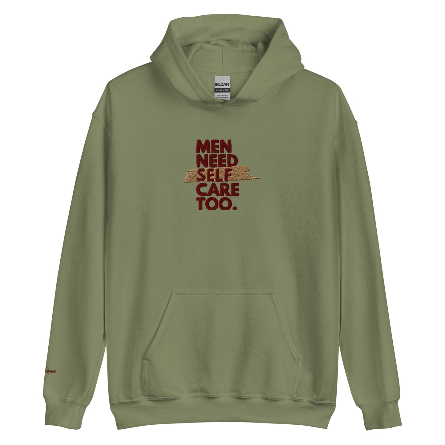 Embroidered Men Need Self Care Too Hoodie (Maroon & Gold)