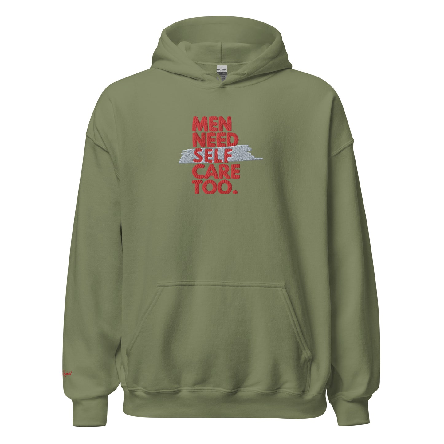 Embroidered Men Need Self Care Too Hoodie (Red & Gray)