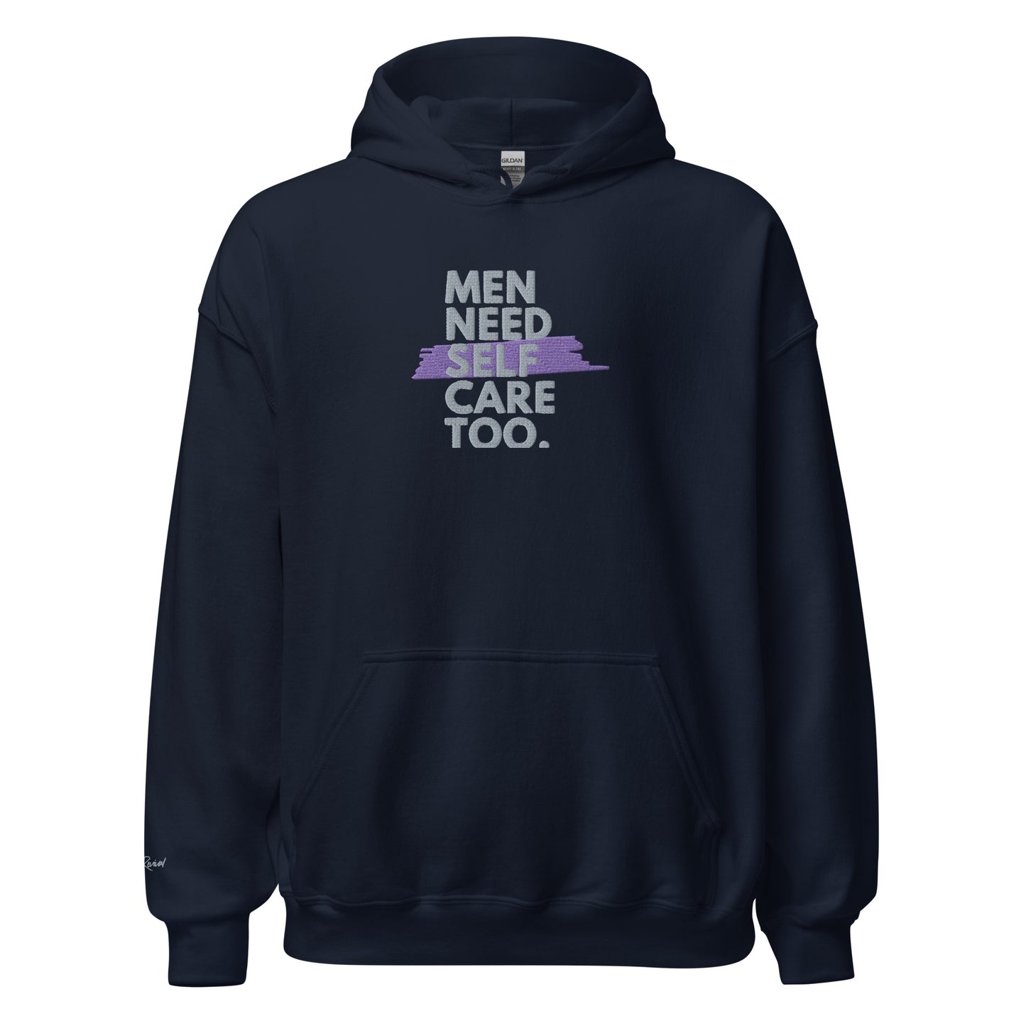 Embroidered Men Need Self Care Too Hoodie (Gray & Purple)