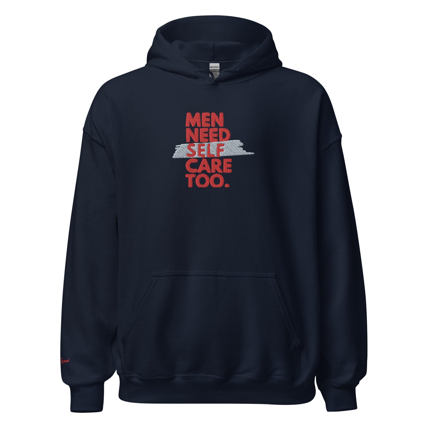 Embroidered Men Need Self Care Too Hoodie (Red & Gray)