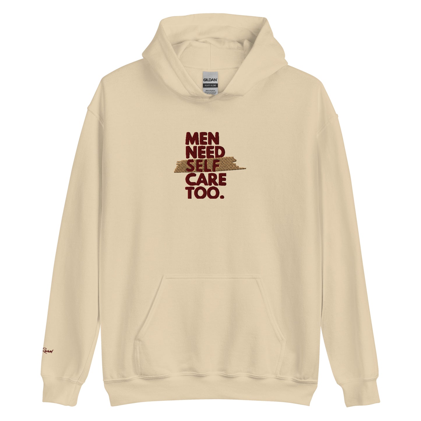 Embroidered Men Need Self Care Too Hoodie (Maroon & Gold)