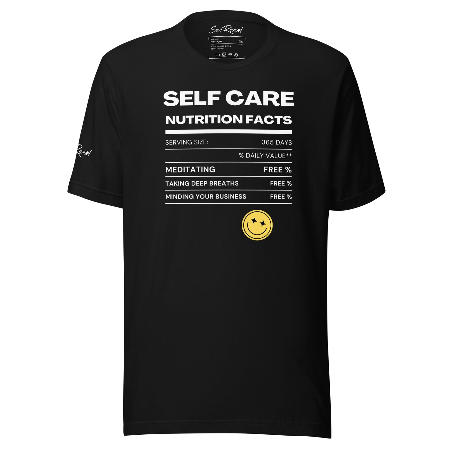 Self Care Nutrition Facts Tee (White Font)